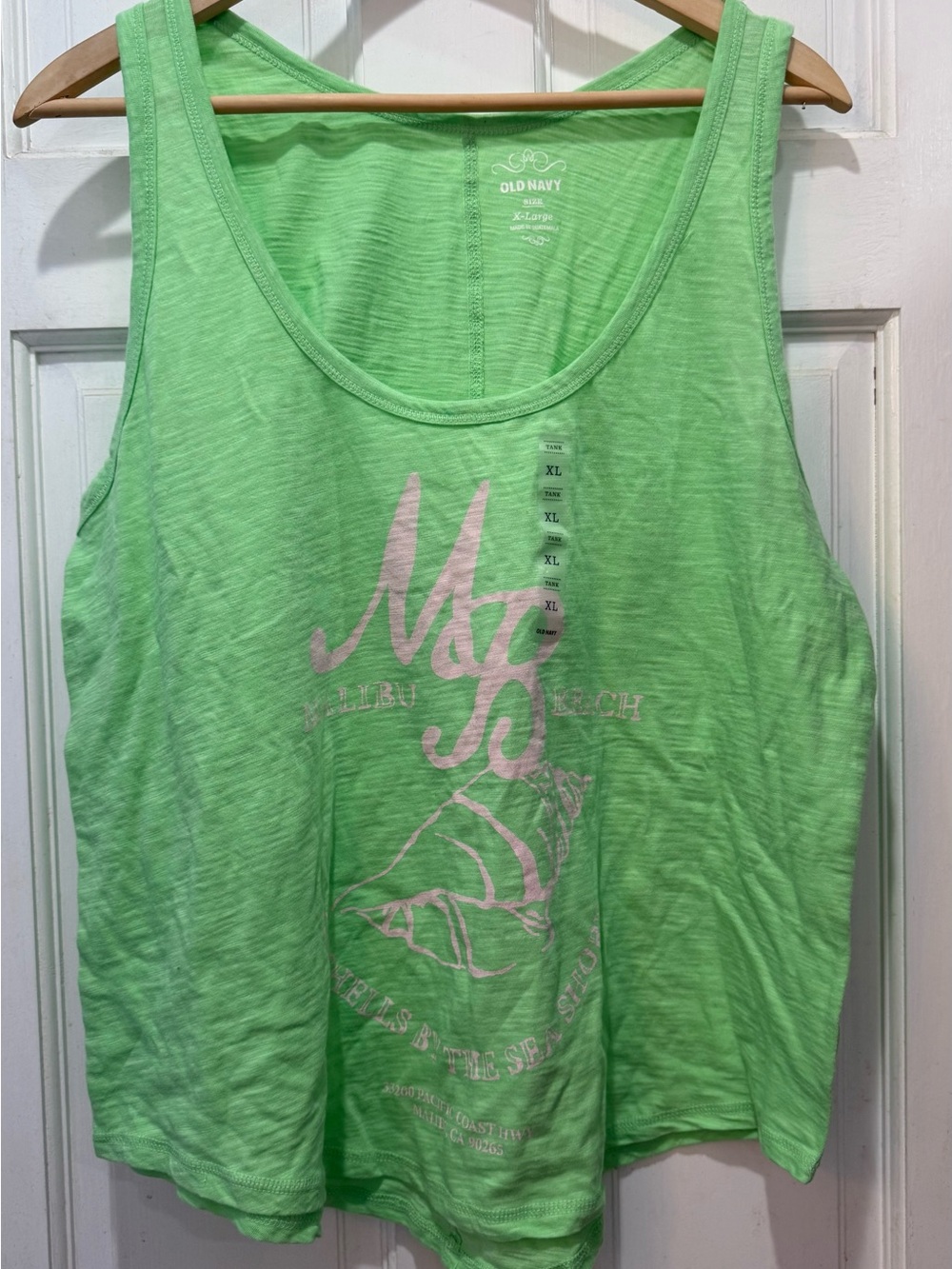 Old Navy Malibu Beach Green Pink Graphic Tank Top Women's Size XL